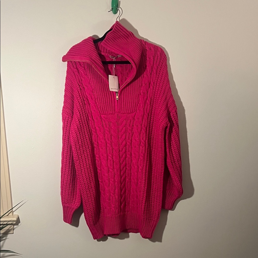 Chic Pink Cable Knit Turtleneck Sweater